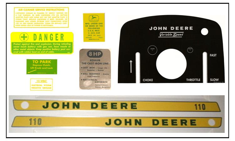 Heavy Equipment Parts And Accessories John Deere 100 Riding Mower Decal Kit Equipment Decals 